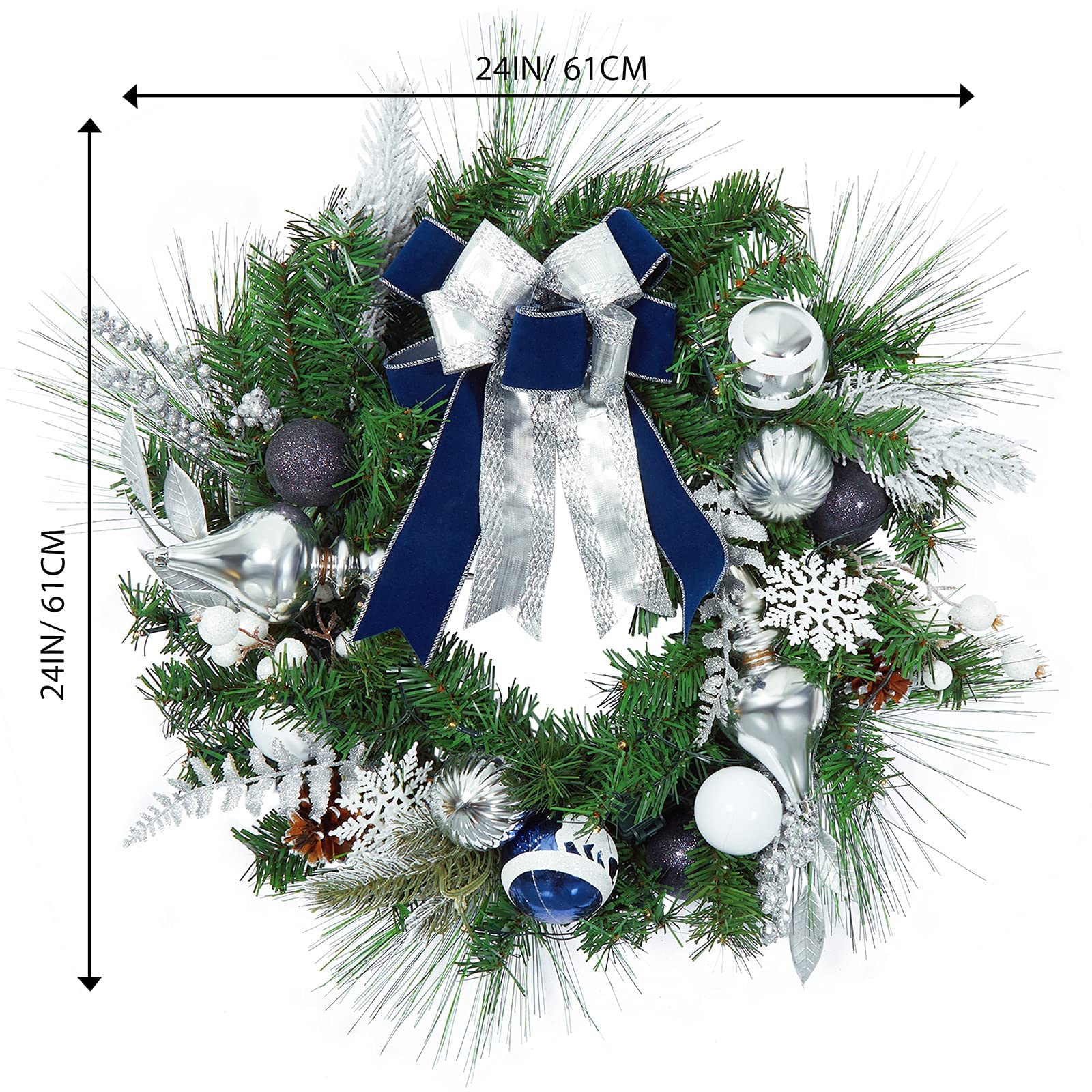 Amazon.co.jp: Adeeing 24インチ クリスマスリース ブルーシルバー